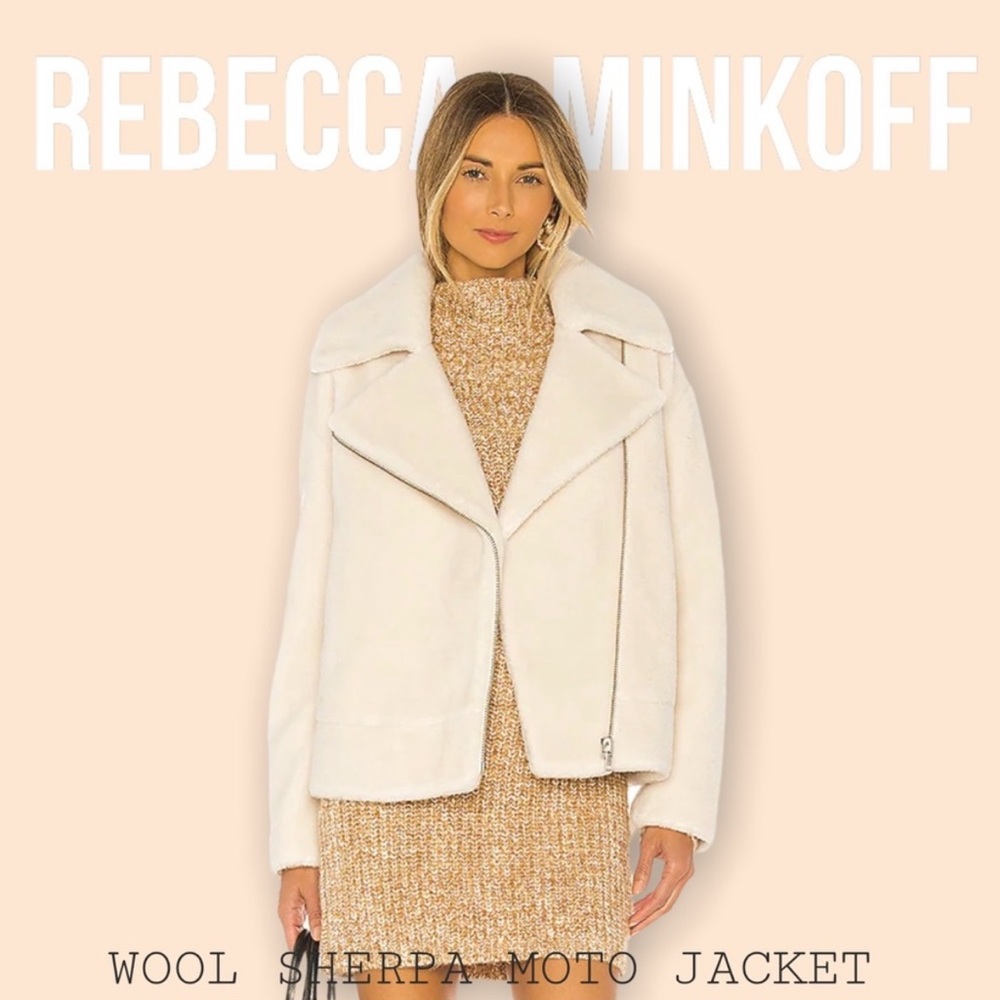 REBECCA MINKOFF Brutus Faux
Fur Moto Jacket In Ecru in perfect condition